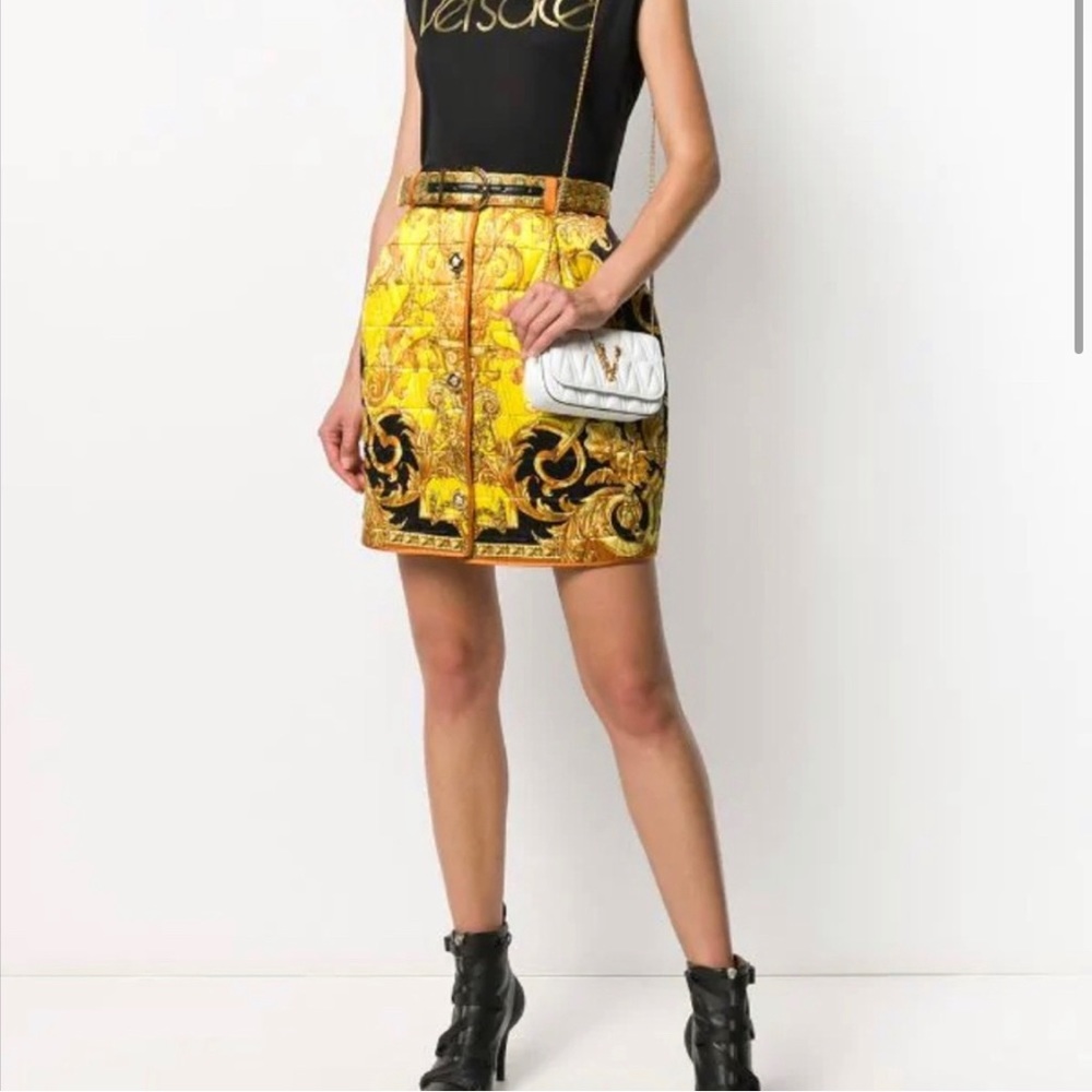 Versace Baroque Print Silk Mini Skirt With A Belt, Size 6 - Picture 2 of 9